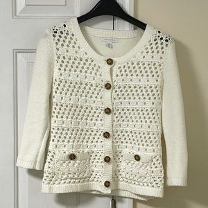 Charter Club Off-White Crochet-Front Cardigan
